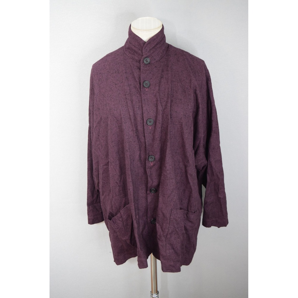 Eskandar Jacket 1 Purple Silk Cashmere Button Front Stand Collar Women Lagenlook